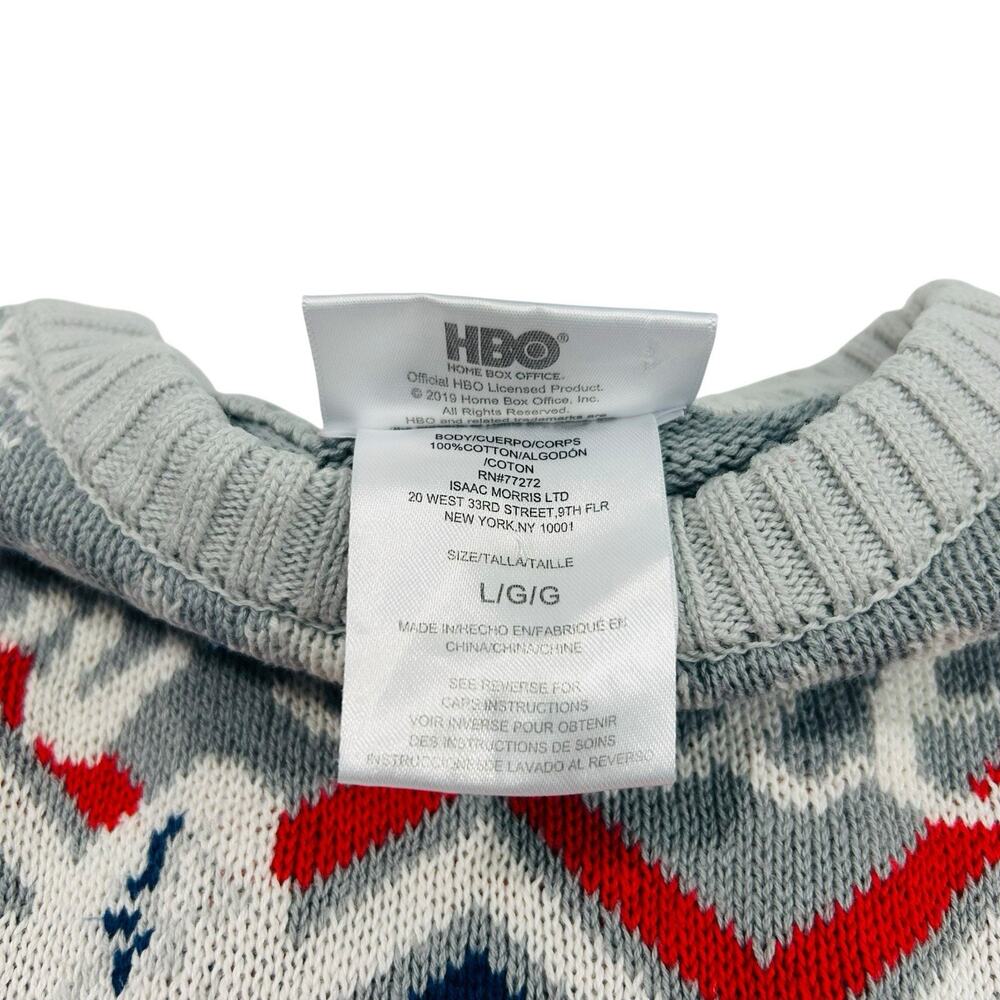 HBO GAMES OF THRONES Winter is Here Graphics Sweater Wolf Knit Gray Blue Red L - Picture 13 of 14